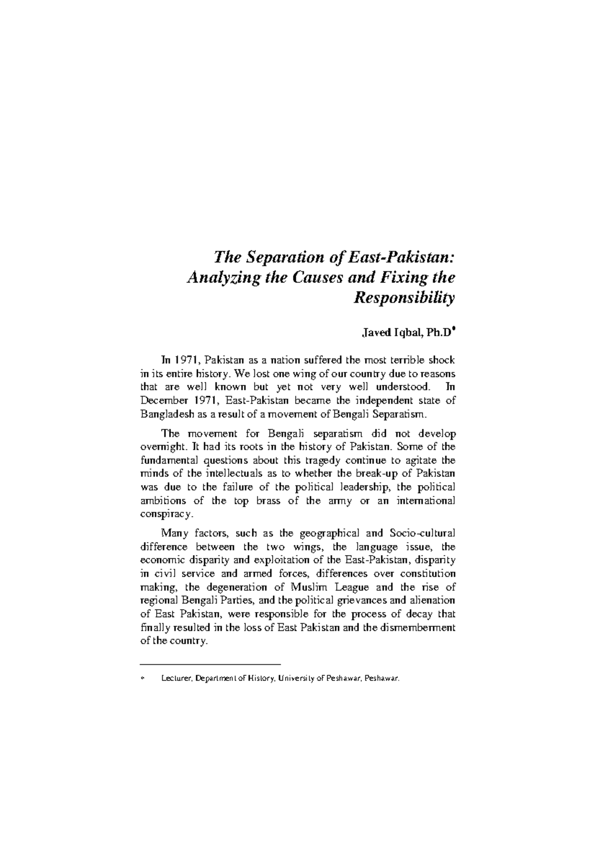 3. Causes and Consequences of the Separation of East Pakistan - Studocu