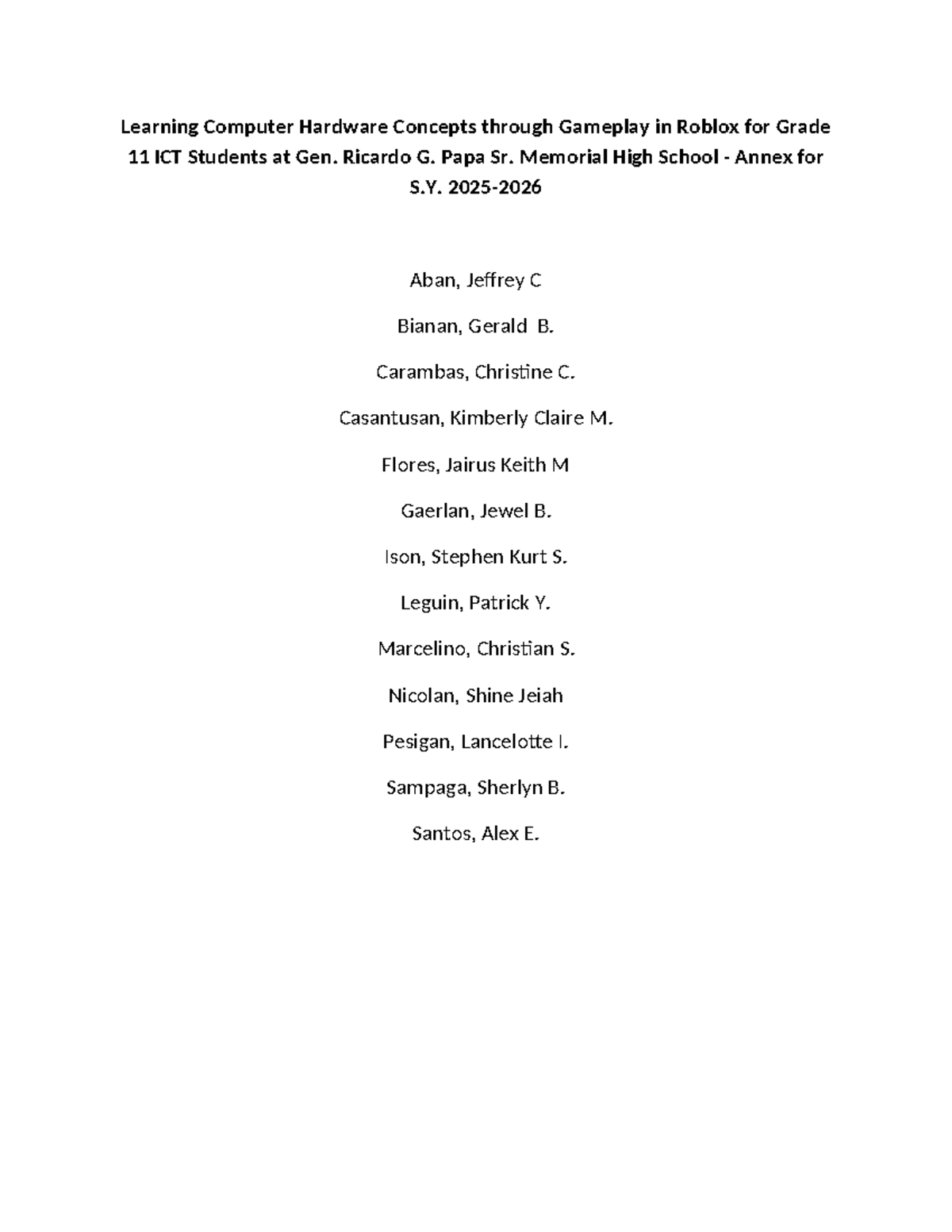 Roblox Gameplay for Learning Computer Hardware Concepts in Grade 11 ICT ...