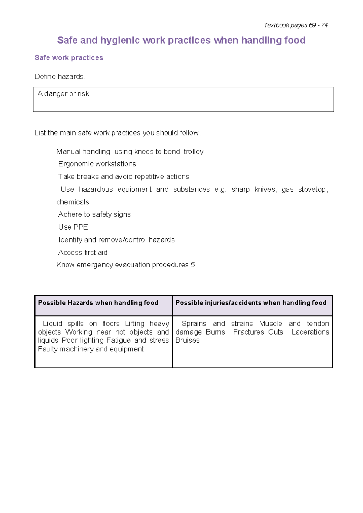 Safe Food Handling Practices and Hazard Awareness (Course Code) - Studocu