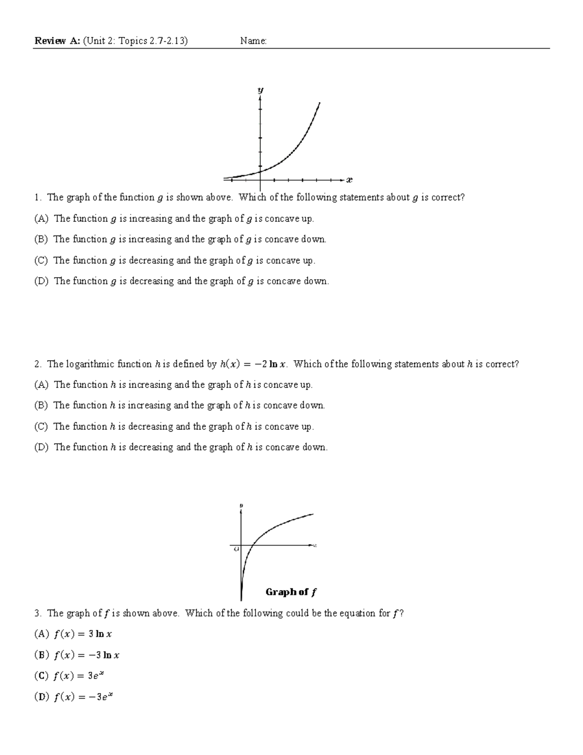 2 - 2.5-2.5 - Review A: (Unit 2: Topics 2.7-2) Name: 𝐆𝐆𝐆𝐆𝐆𝐆𝐆𝐆𝐆𝐆 𝐨𝐨𝐨𝐨 𝒈𝒈 ...