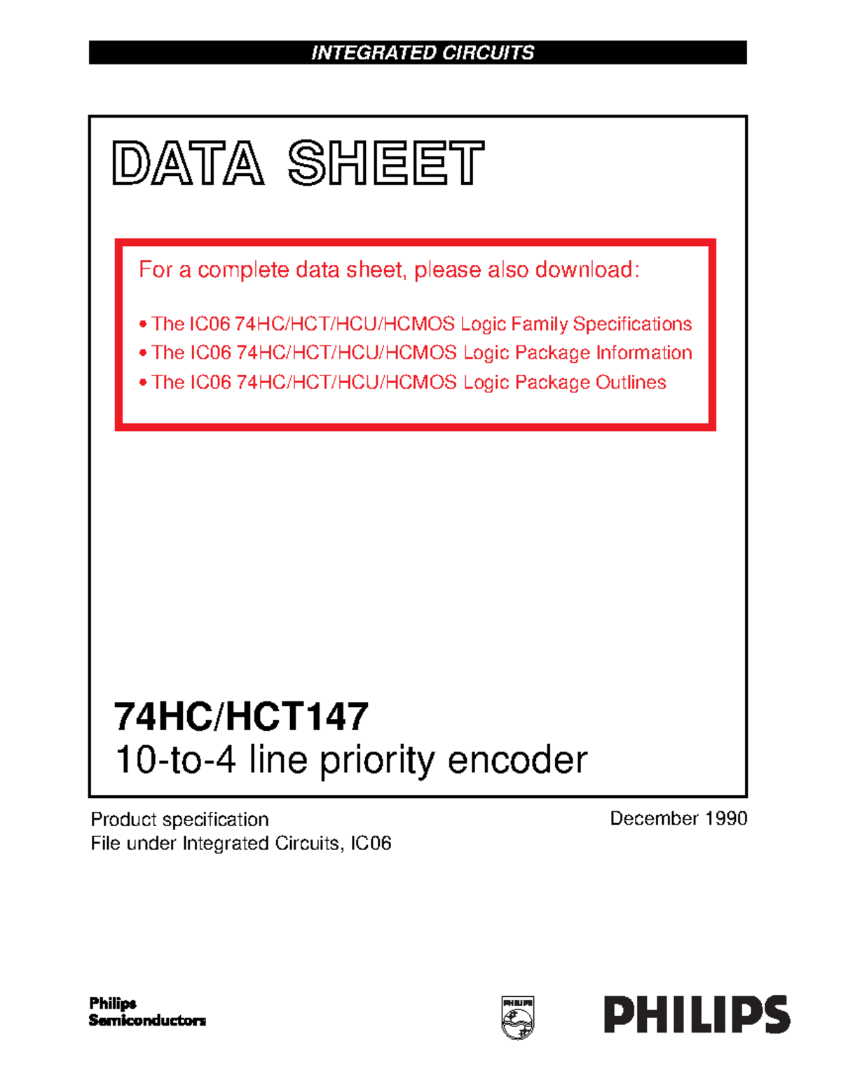 74HC147 Data Sheet: 10-to-4 Line Priority Encoder Specifications - Studocu