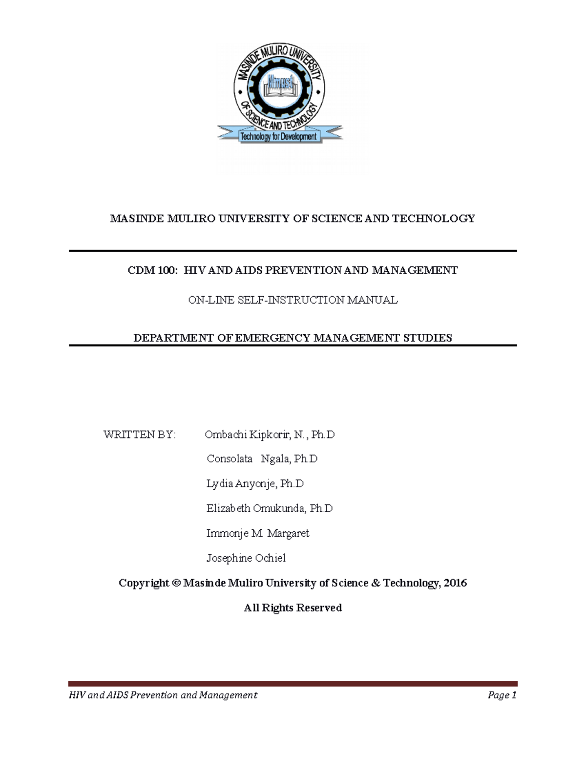 CDM 100: Lecture Notes on HIV and AIDS Prevention & Management - Studocu