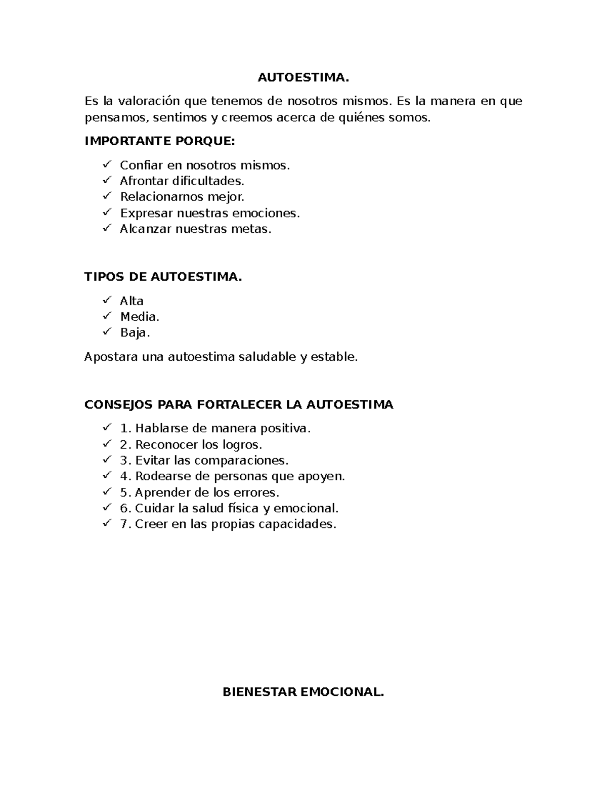 AUTOESTIMA Y DESARROLLO PERSONAL: CLAVES PARA EL BIENESTAR - Studocu