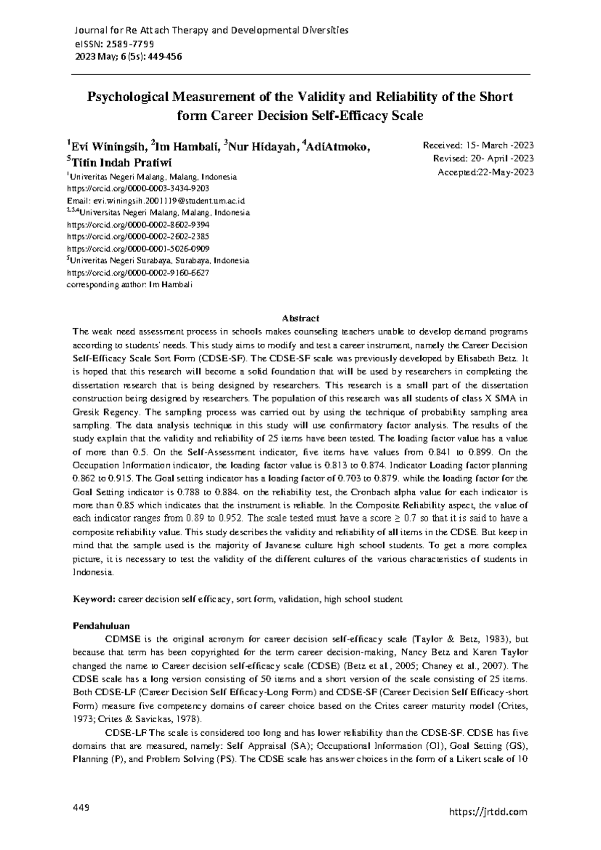Psychological Measurement of Career Decision Scale Validity ...