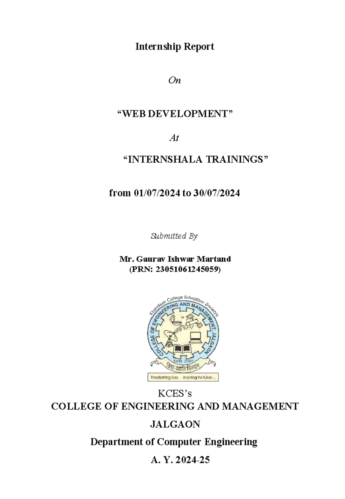 Kalpesh internship report - Internship Report On “WEB DEVELOPMENT” At ...