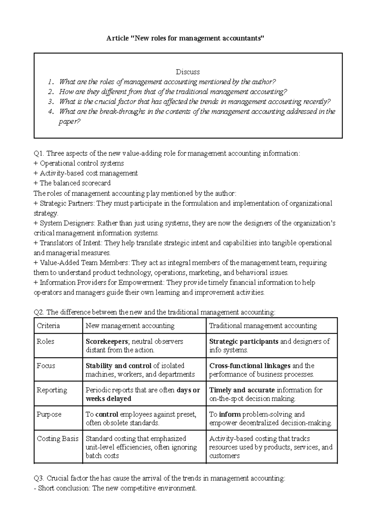 MA - Session #1 Reading: Evolving Roles in Management Accounting - Studocu