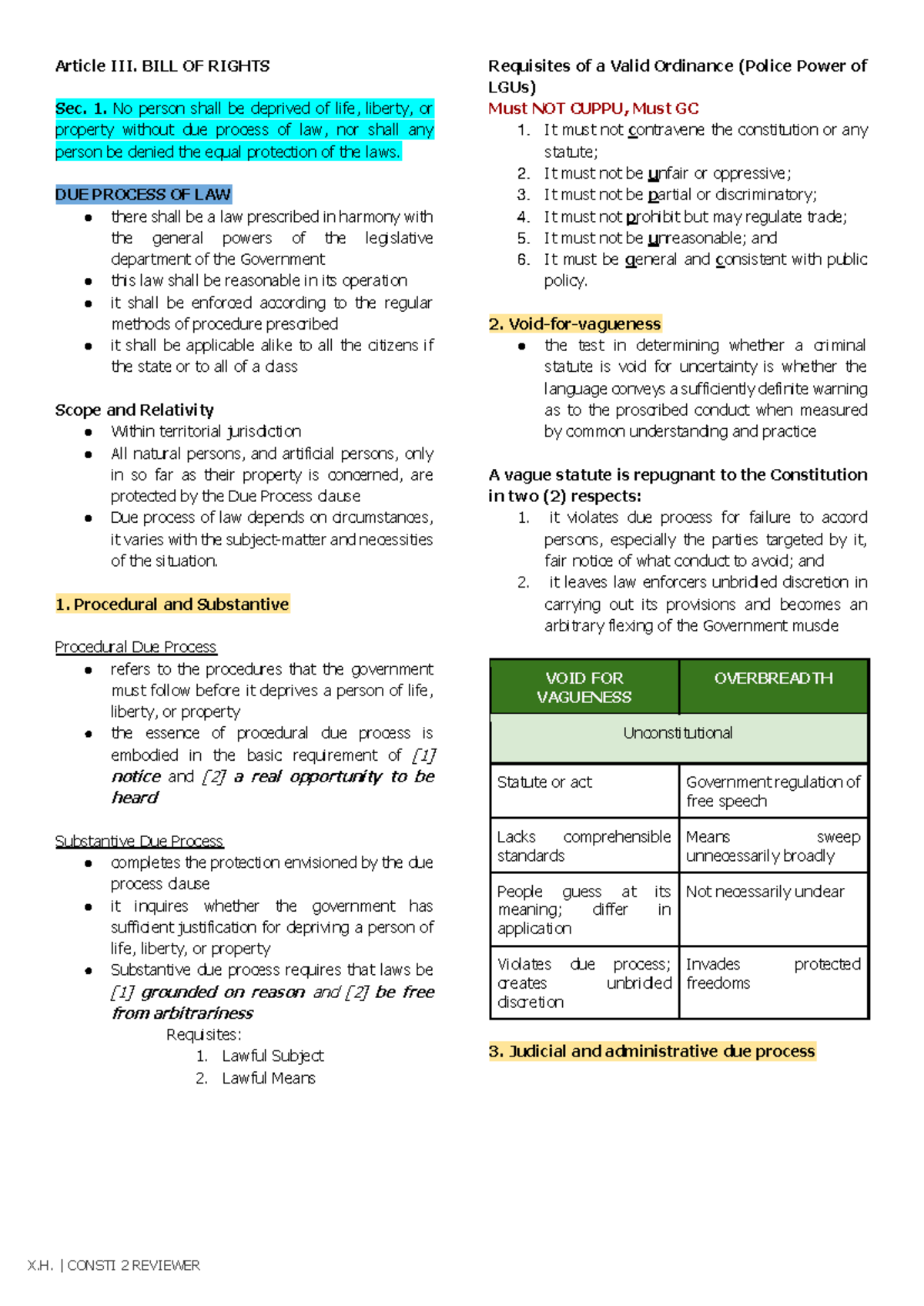 Constitution 2 Reviewer: Bill of Rights and Related Procedures (BOR ...