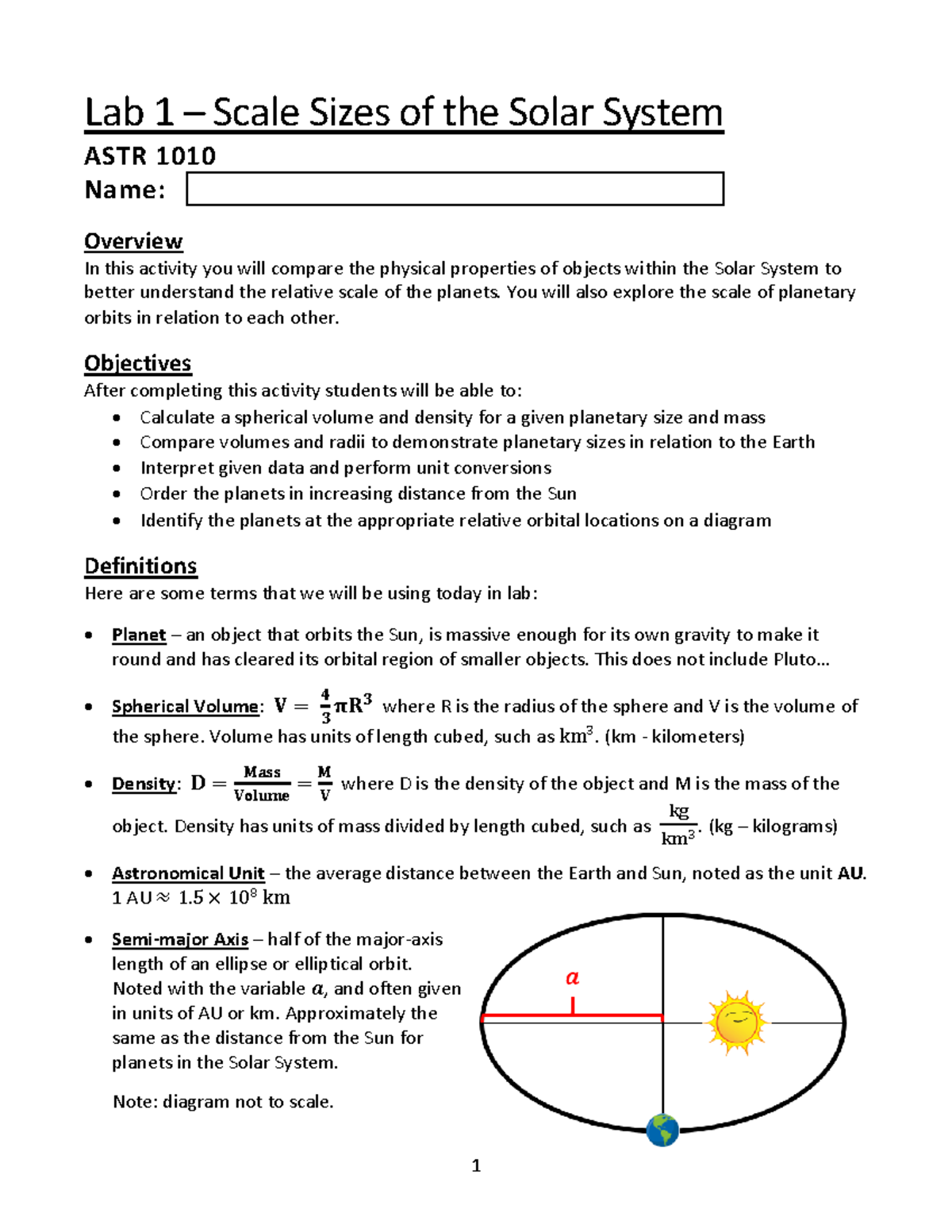 Size And Scale Astronomical Distances Lab Lab 1 Scale Sizes Of
