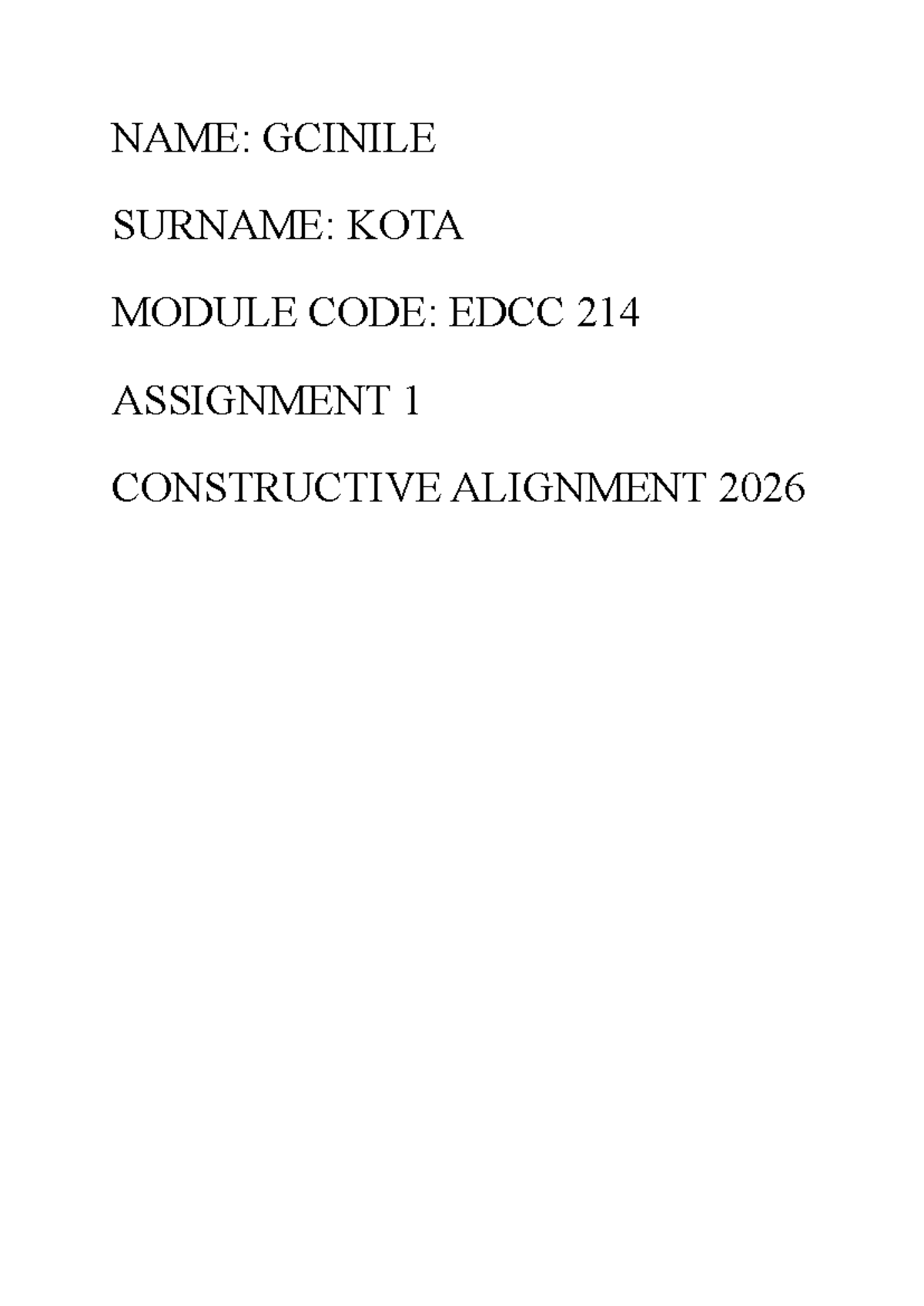EDCC 214 Assignment 1: Constructive Alignment in Life Sciences Teaching ...