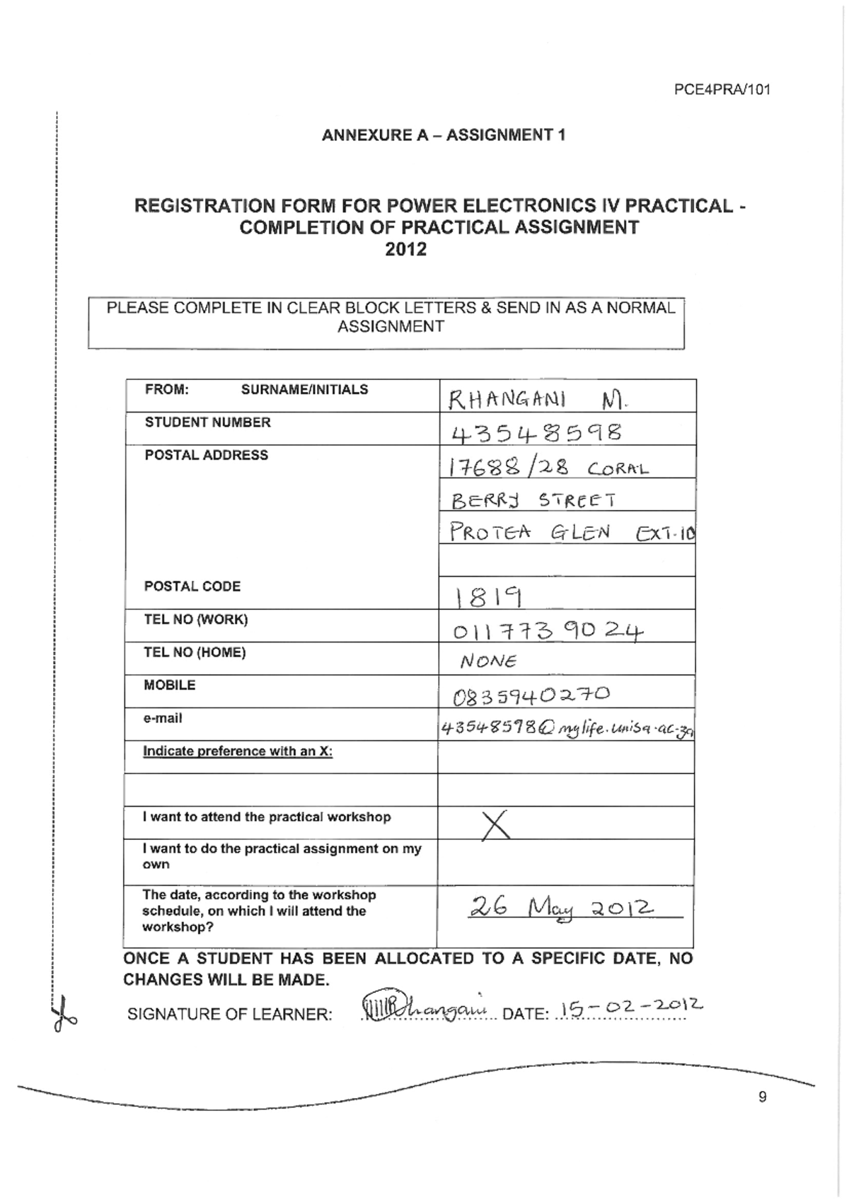 Power electronics IV assignment 1 registration form and details - Studocu