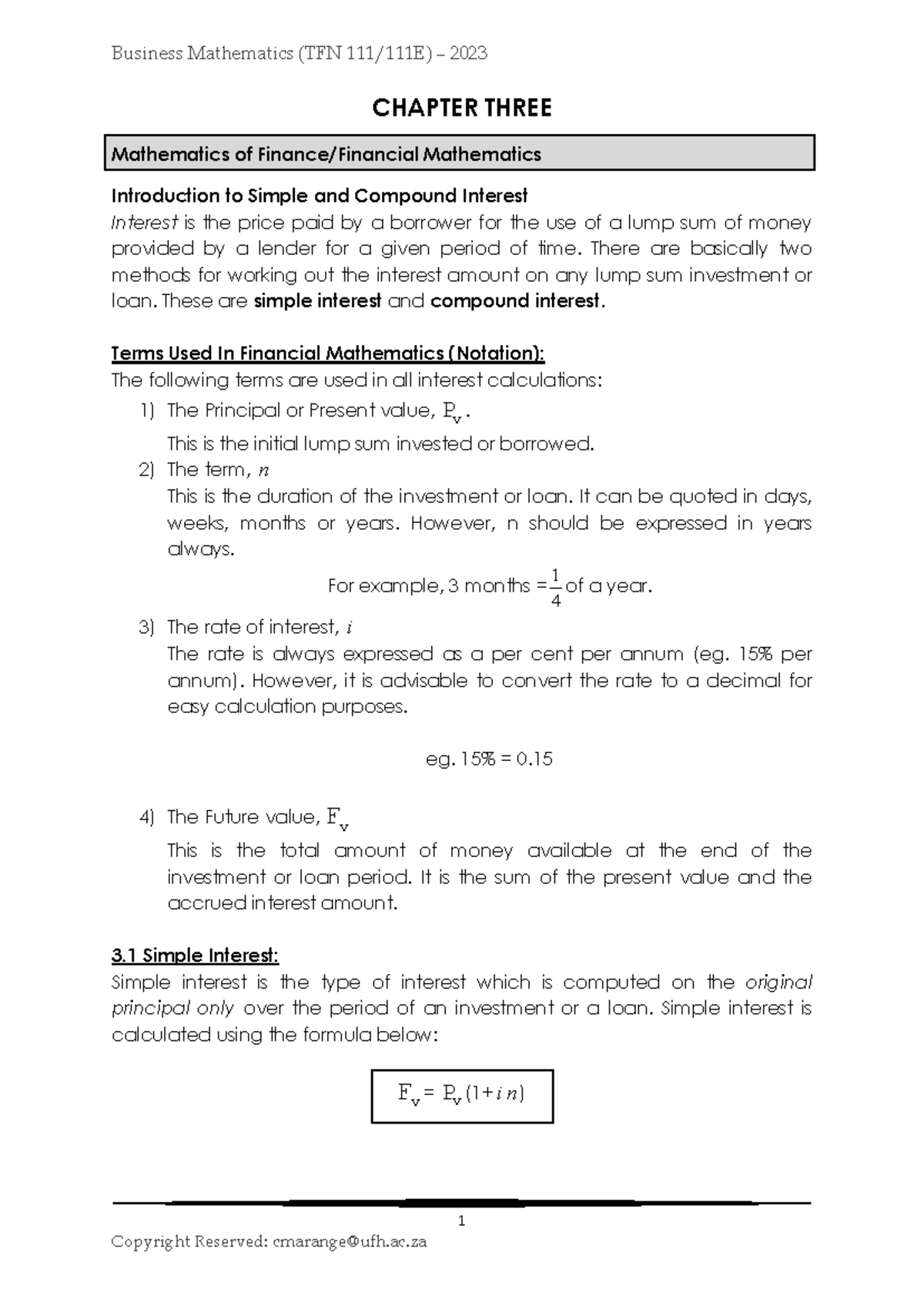 TFN Business Mathematics - Chapter 3 - 1 CHAPTER THREE Mathematics of ...