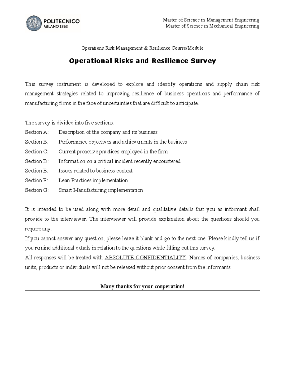Operational Resilience Survey Tool for Operations Risk Management (ORMR ...