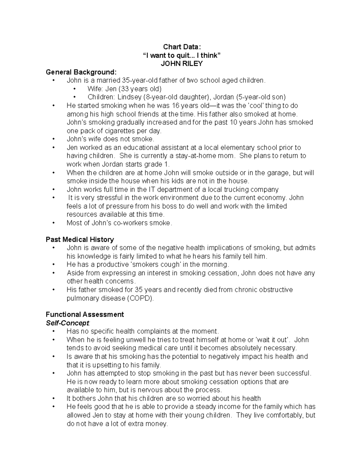 John Riley's Smoking Cessation Case Study and Chart Data Analysis - Studocu