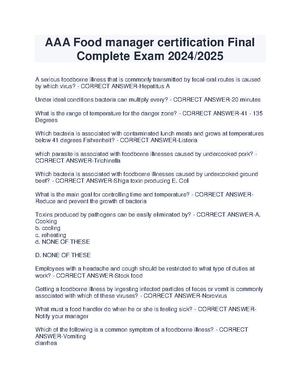 AAA Food Safety Manager Test Practice Questions & Answers 2024 - Studocu