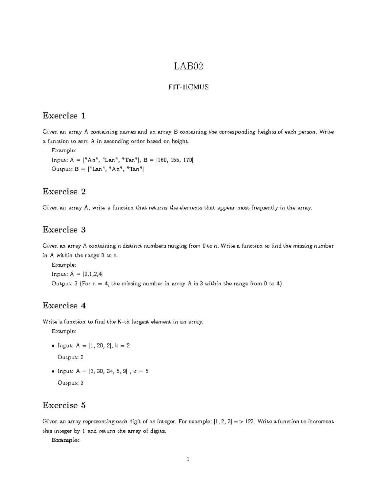 Lab 02: Exercises on Array Manipulations and Functions - Studocu