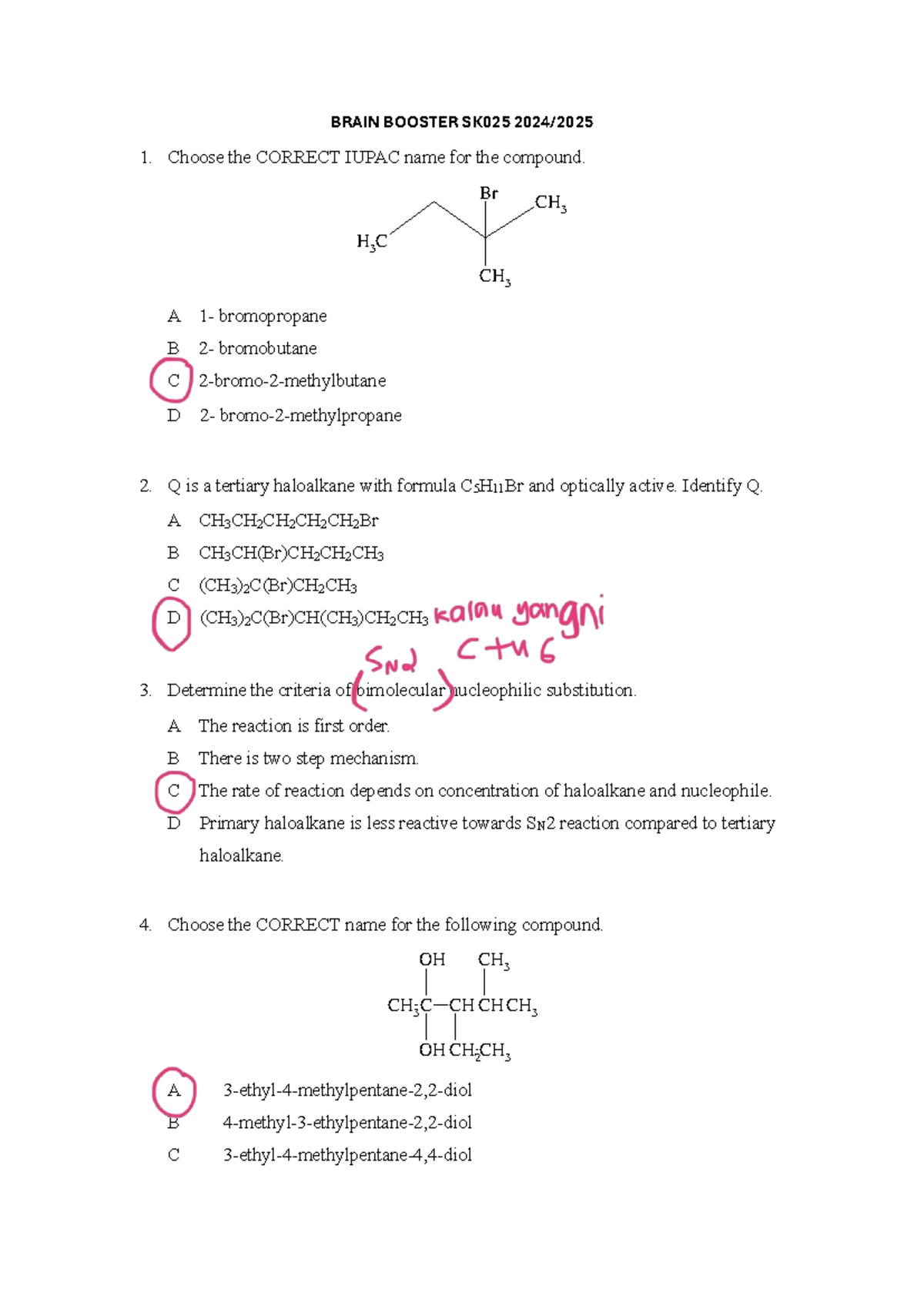 BB3 SK025 Final Exam: Organic Chemistry Questions and Answers - Studocu