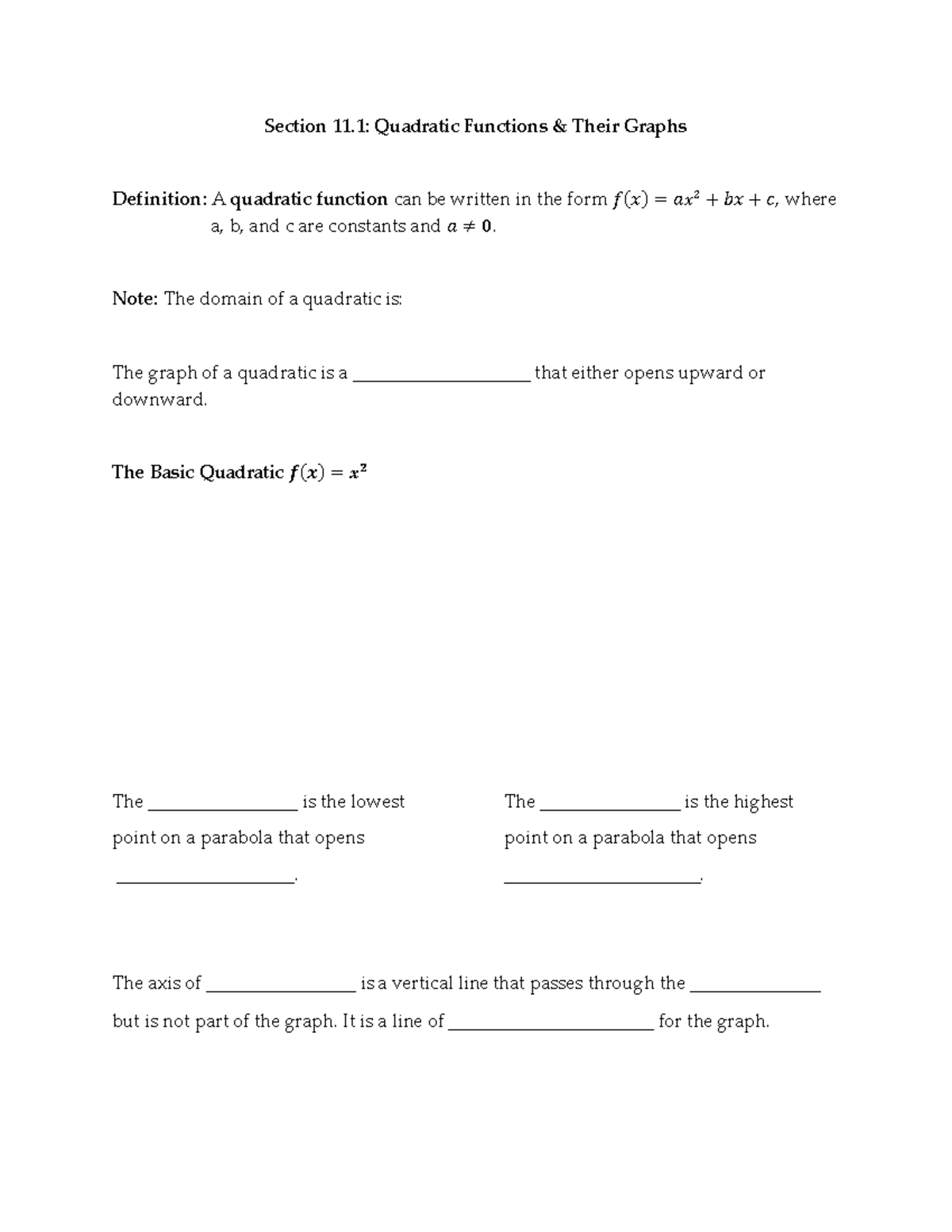 Lecture Notes: Quadratic Functions & Transformations - Studocu