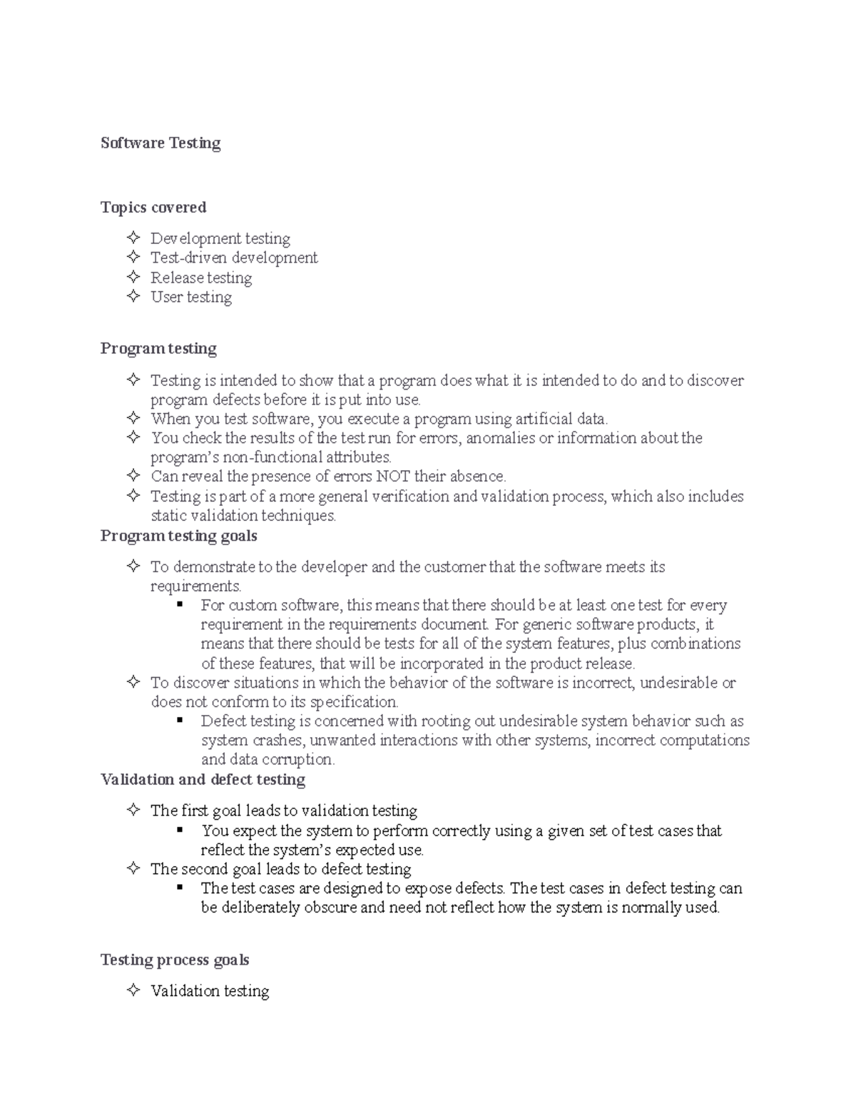 Software Testing1.pdf - Software Testing Topics covered Development ...