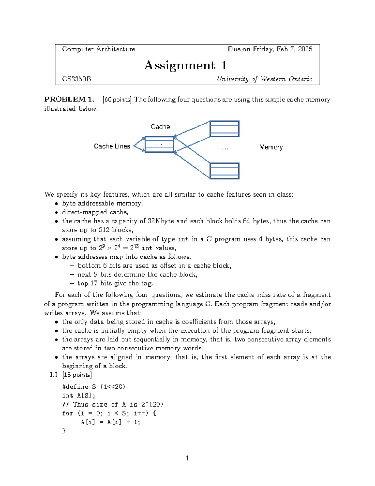 Assignment 1 of the cs3350 - Computer Architecture Due on Friday, Feb 7 ...