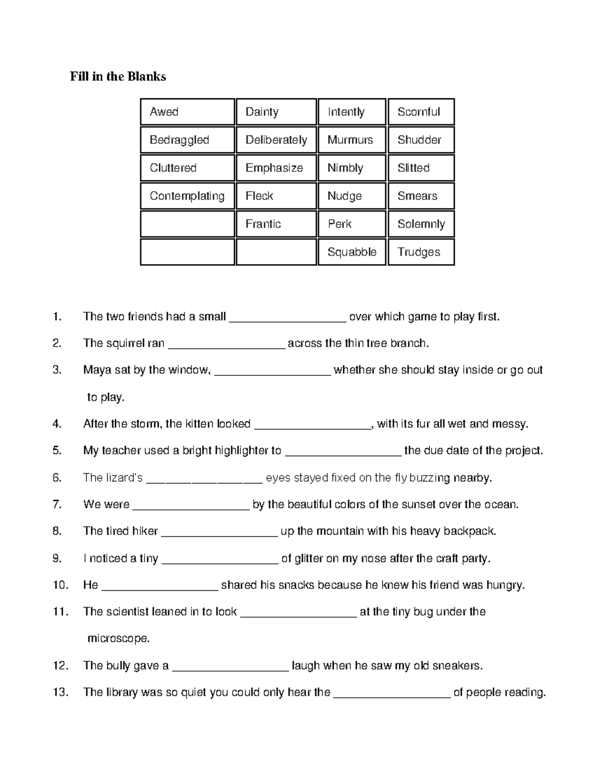 Fill in the Blanks Exercise 1: Vocabulary Practice - Studocu