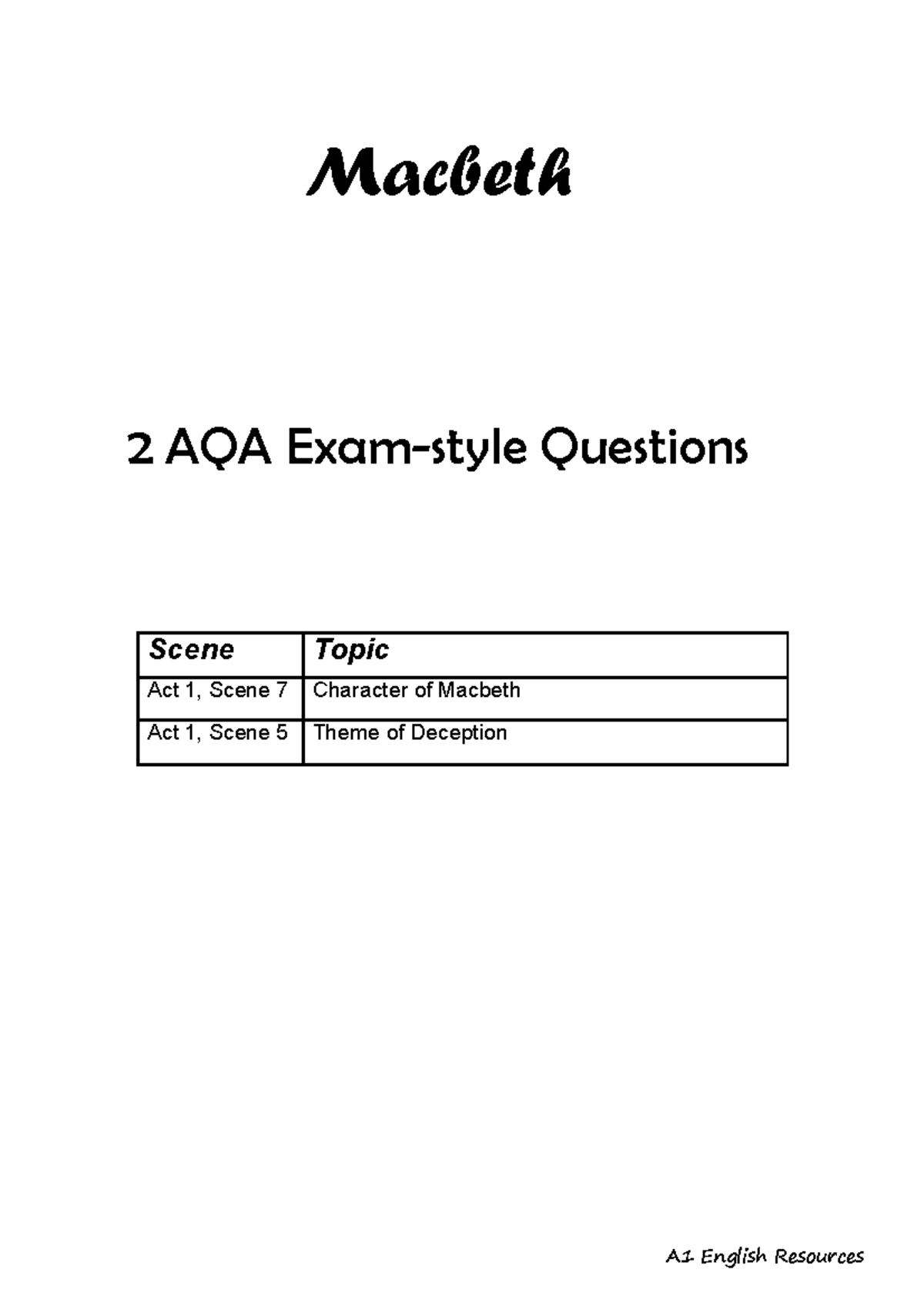 Macbeth AQA Exam Questions: Act 1 Scene 7 Analysis - Studocu