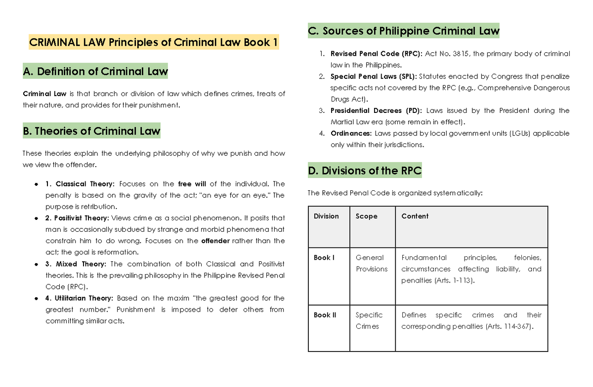 CRIMINAL LAW 1 Review: Principles and Theories of Criminal Law - Studocu