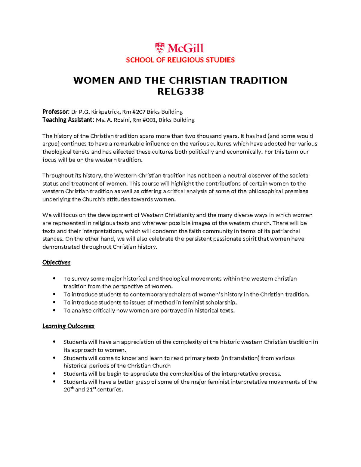 W23 RELG 338 Syllabus - Women and the Christian Tradition - Studocu