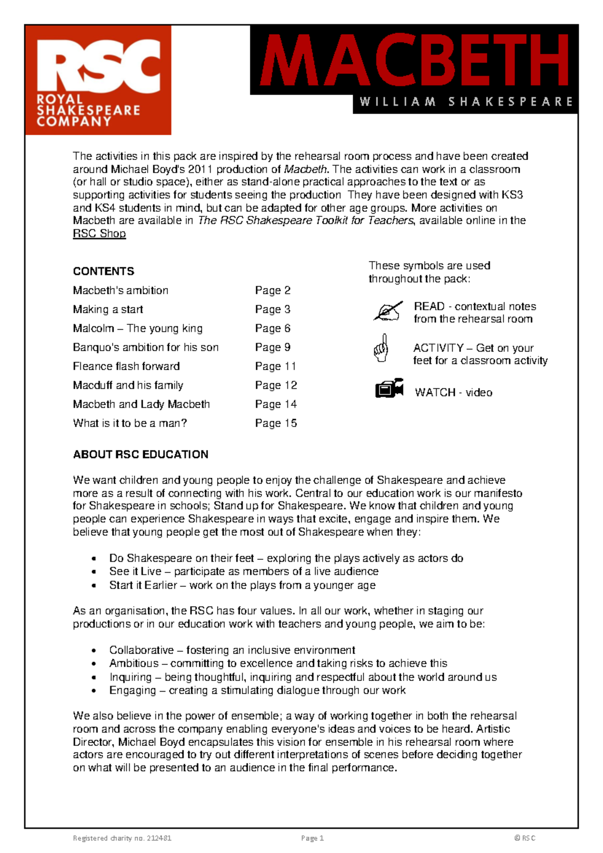 RSC Teachers Pack: Engaging Activities for Macbeth (2011) - Studocu