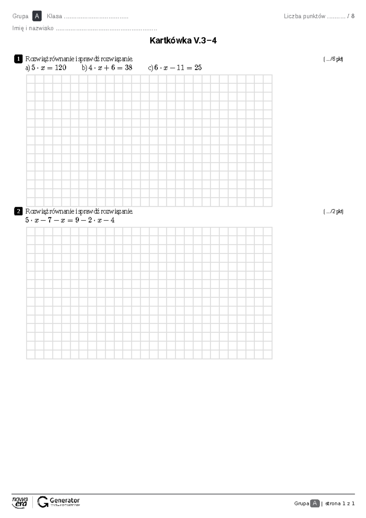 Test Eko - Matematyka z kluczem Klasa 5: Kartkówka 1 - Studocu