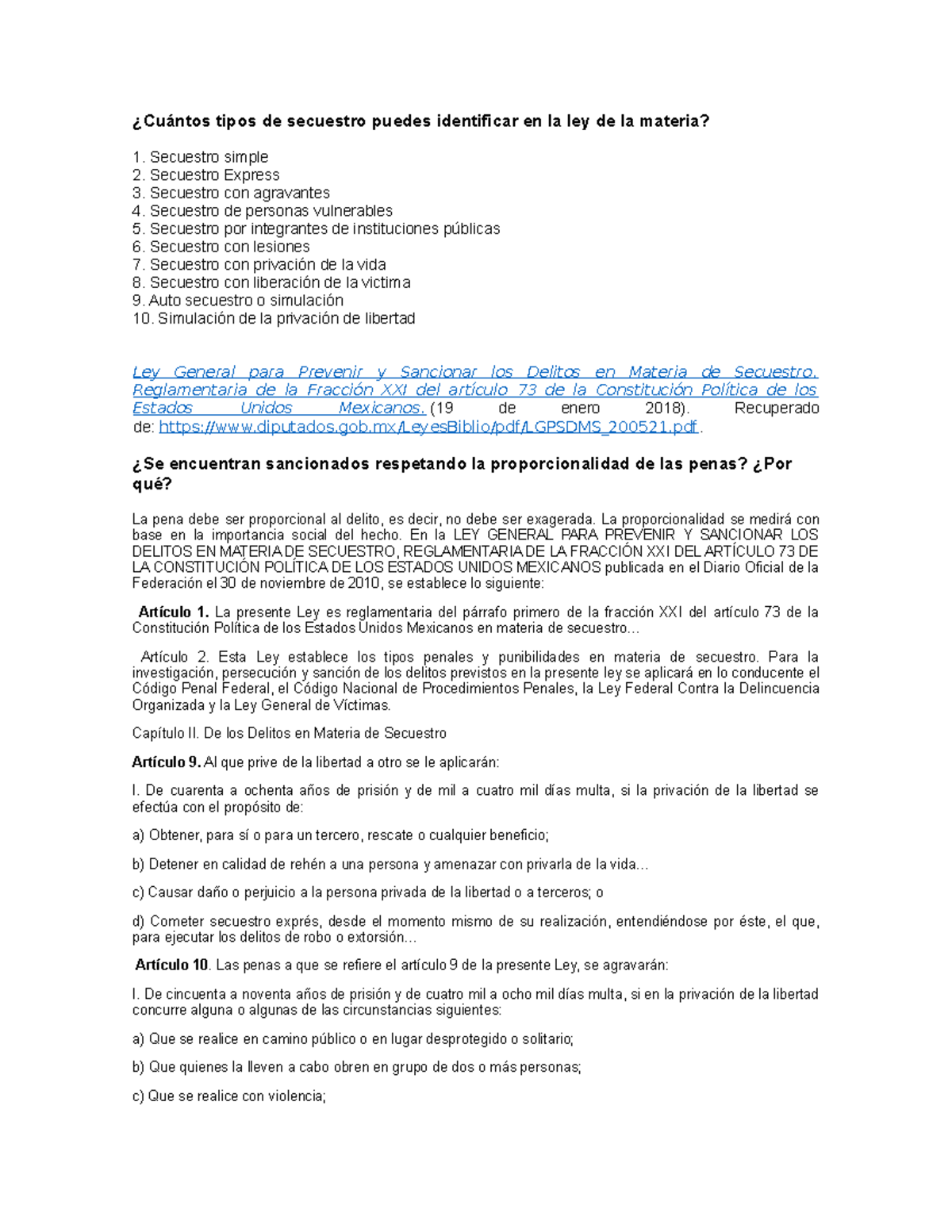 Foro 2: Tipos y Sanciones de Delitos de Secuestro en la Ley - Studocu