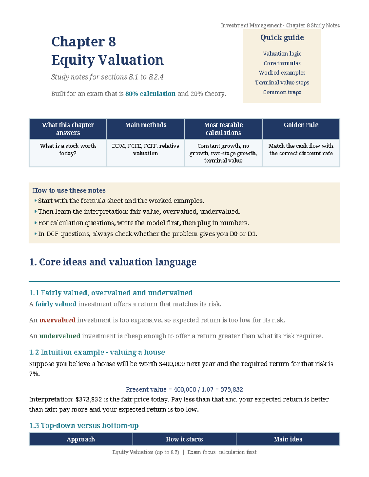 Investment Management (Chapter 8) Equity Valuation Study Guide - Studocu