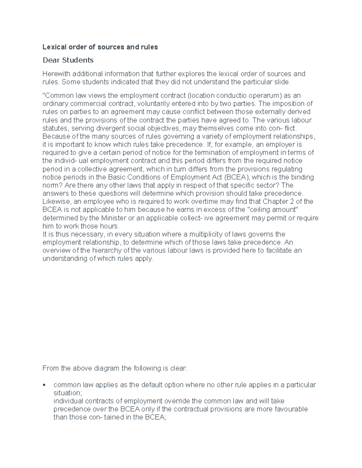 Lexical Order and Hierarchy of Employment Law Sources: Key Rules - Studocu
