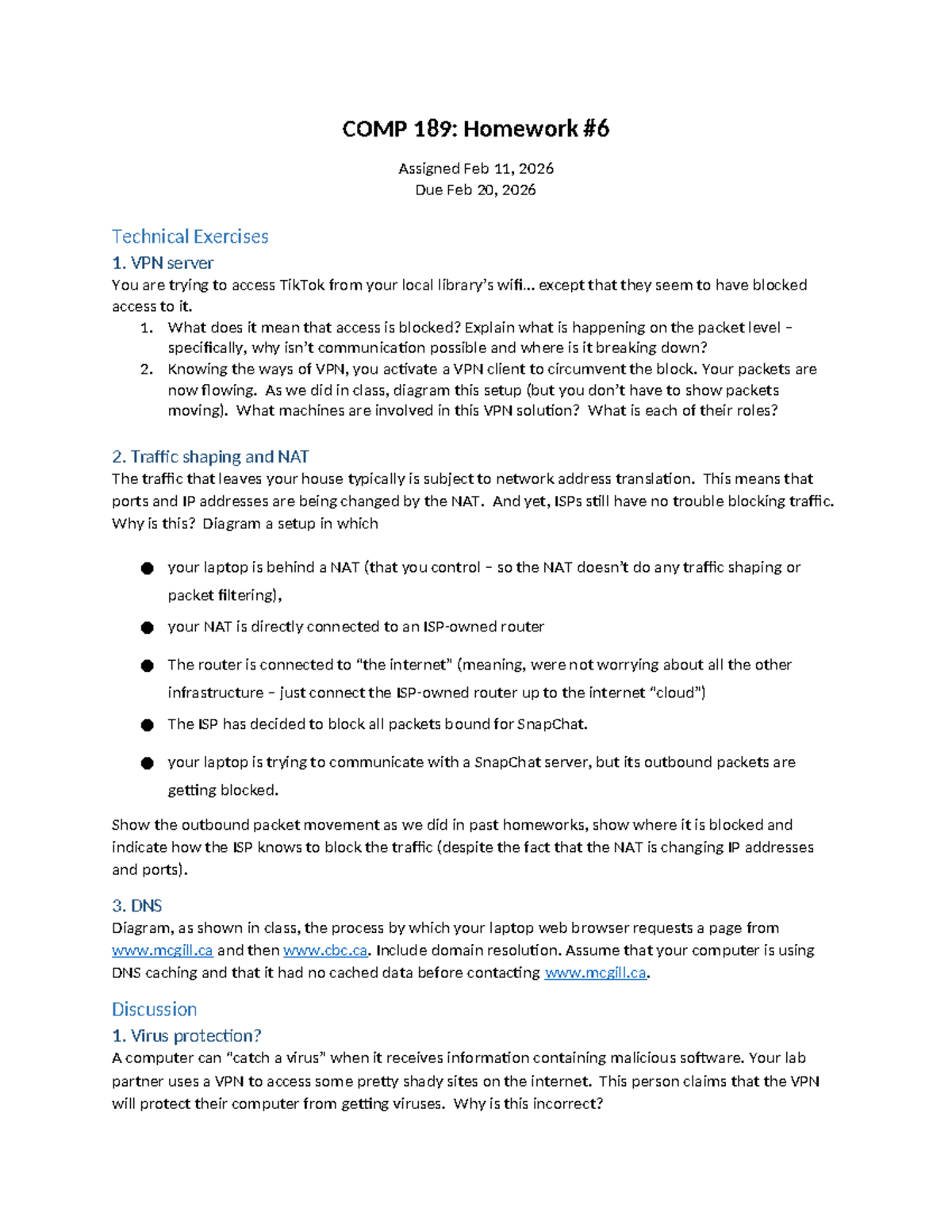 COMP 189: Homework 6 - Technical Exercises on VPN, NAT, and DNS - Studocu