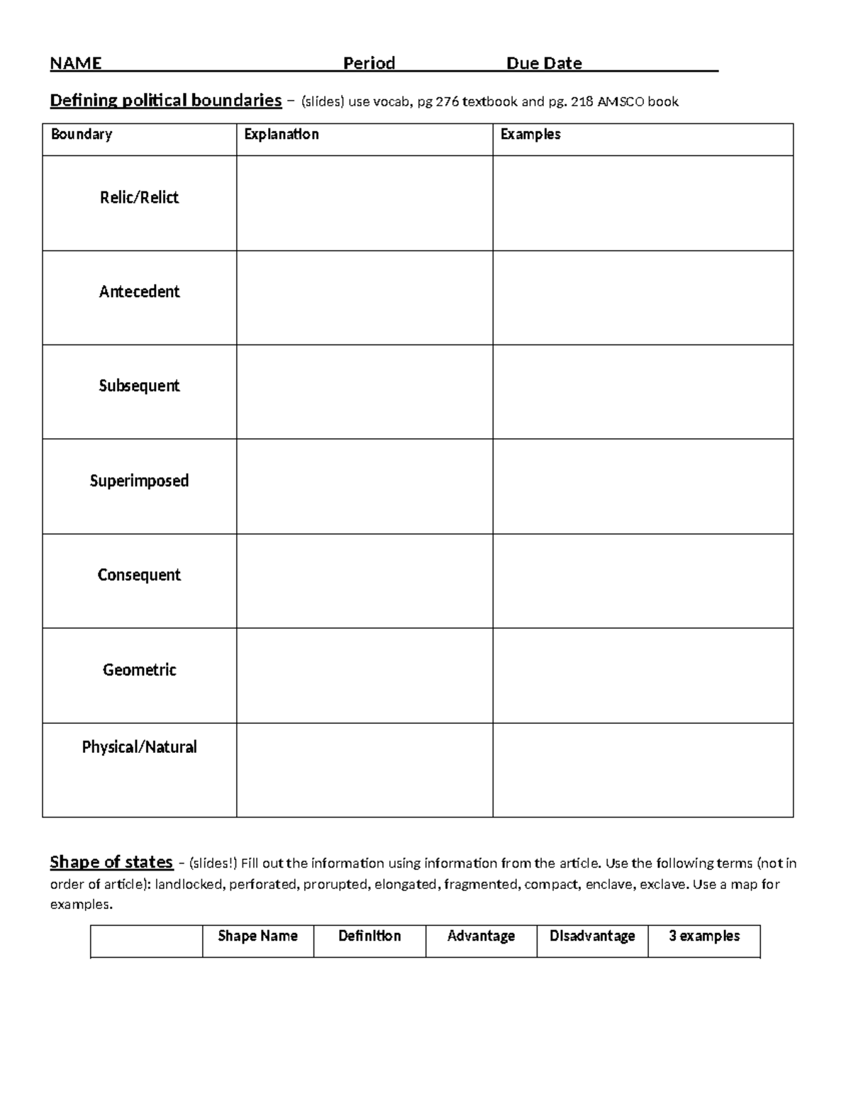 Unit 4 Political Packet Part 2: Boundaries, Governments, and Devolution ...