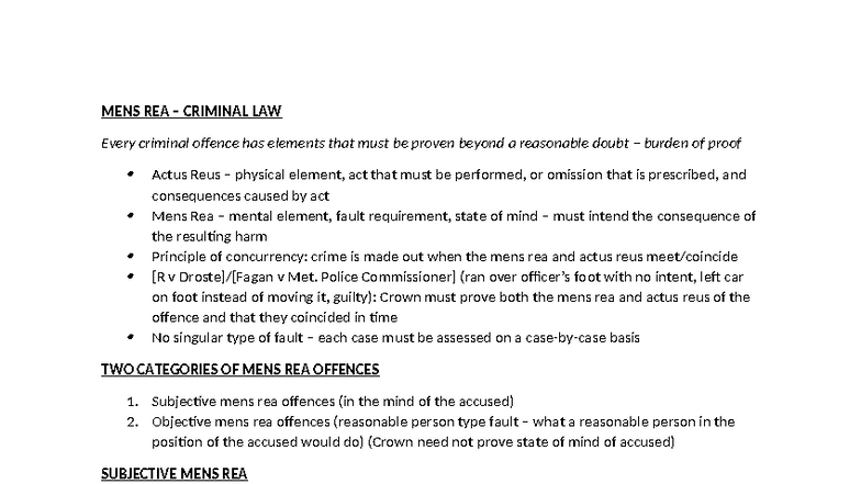 MENS REA IN CRIMINAL LAW: Understanding Intent and Fault Elements - Studocu