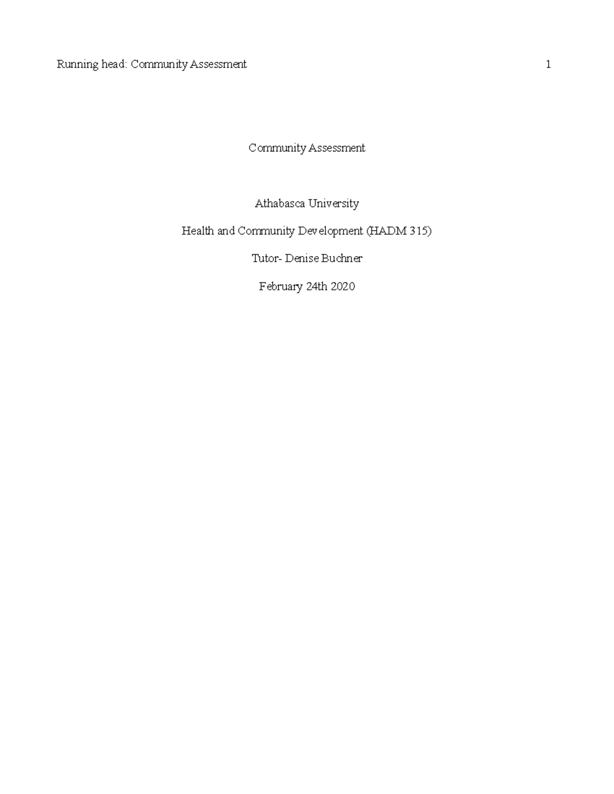 HADM 315 Community Assessment: Analyzing ACAM's Engagement Issues - Studocu