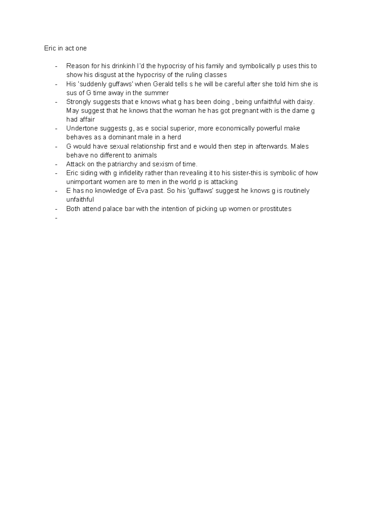 Inspector Calls - Act 1 Notes on Eric's Character Analysis - Studocu