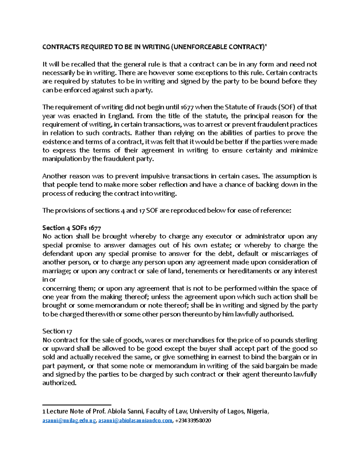 Contracts in Writing: Understanding Unenforceable Contracts Lecture ...