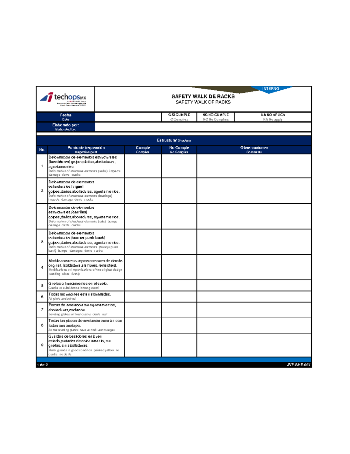 Safety Walk Inspection Report - Racks (JVF-SHE-027) - Studocu