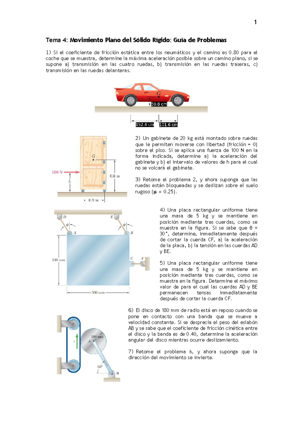 Tema 4: Movimiento Plano del Sólido Rígido - Guía de Problemas - Studocu