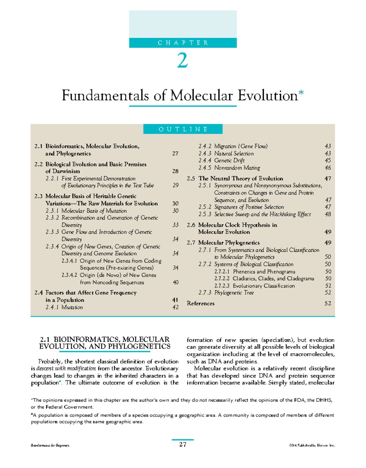 Fundamentals of Molecular Evolution: Insights from Bioinformatics - C H ...