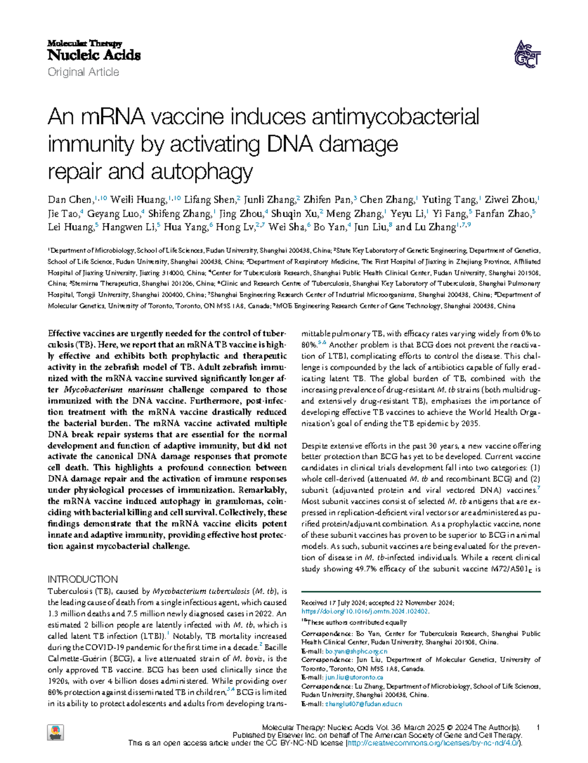 Investigation of L3T mRNA Vaccine Efficacy in Zebrafish Against M ...