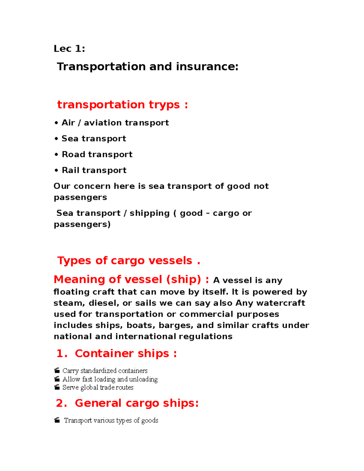 Summary of International Law on Maritime Transport and Bills of Lading ...