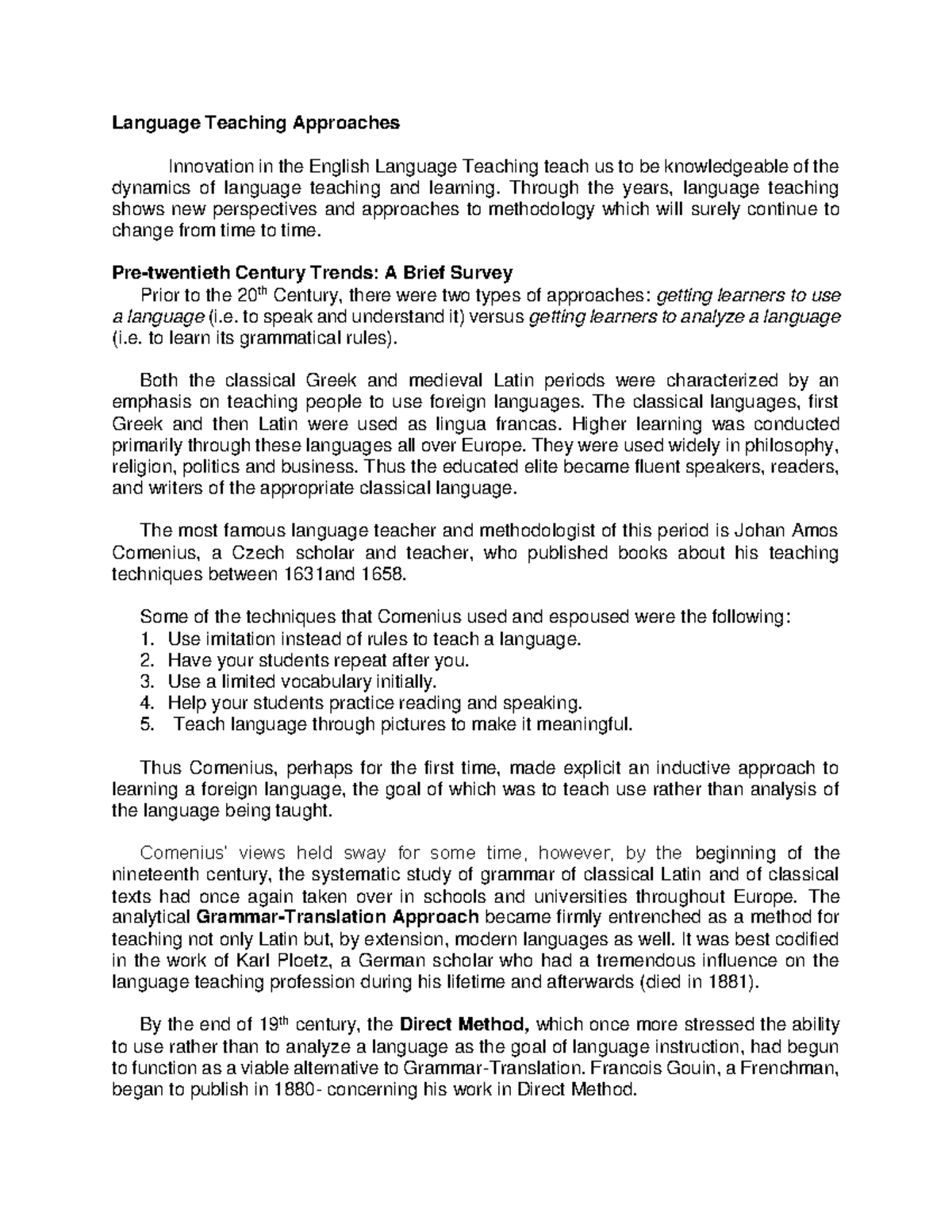 **ENG 101: Overview of Language Teaching Approaches and Methods** - Studocu