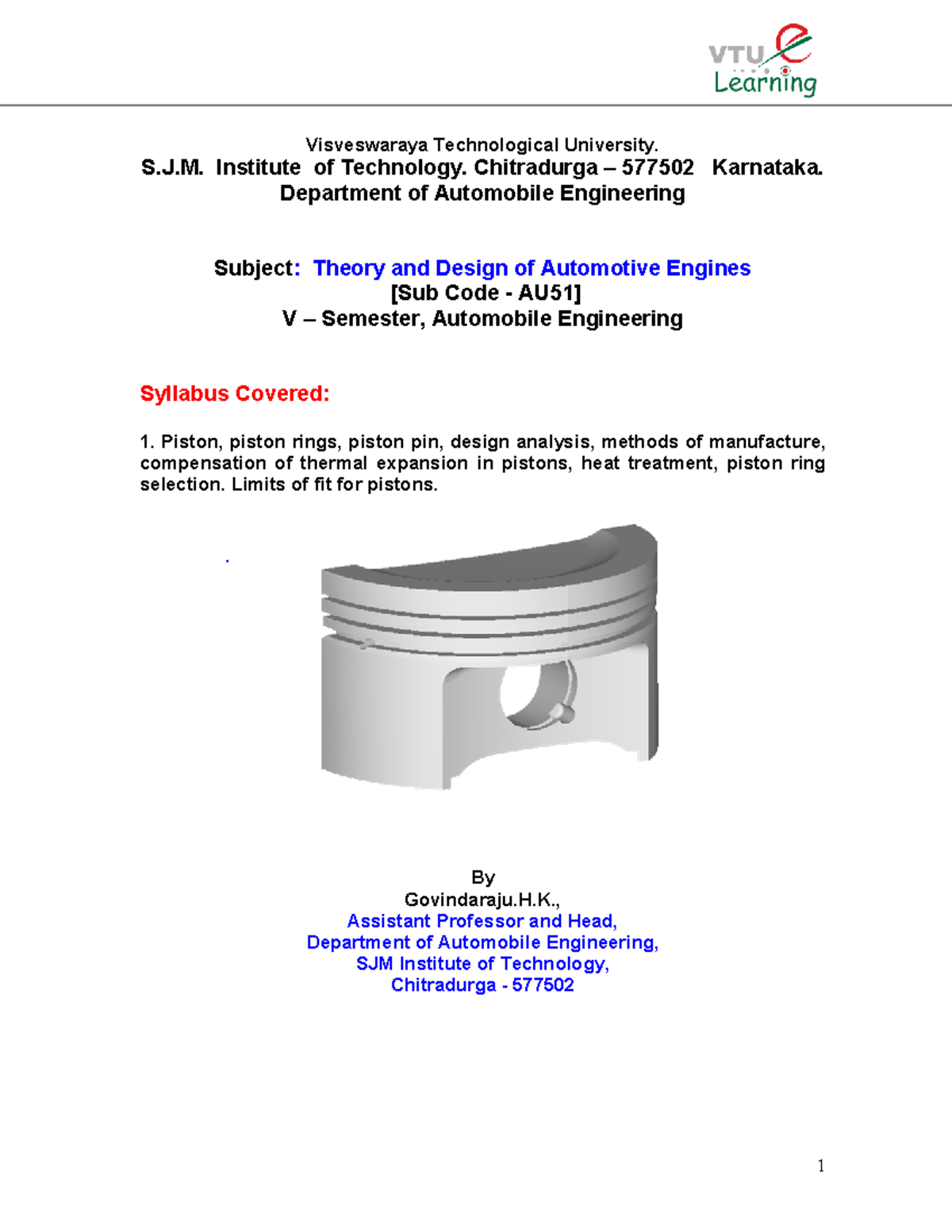 Theory and Design of Automotive Engines - Chapter 4: Pistons & Rings ...