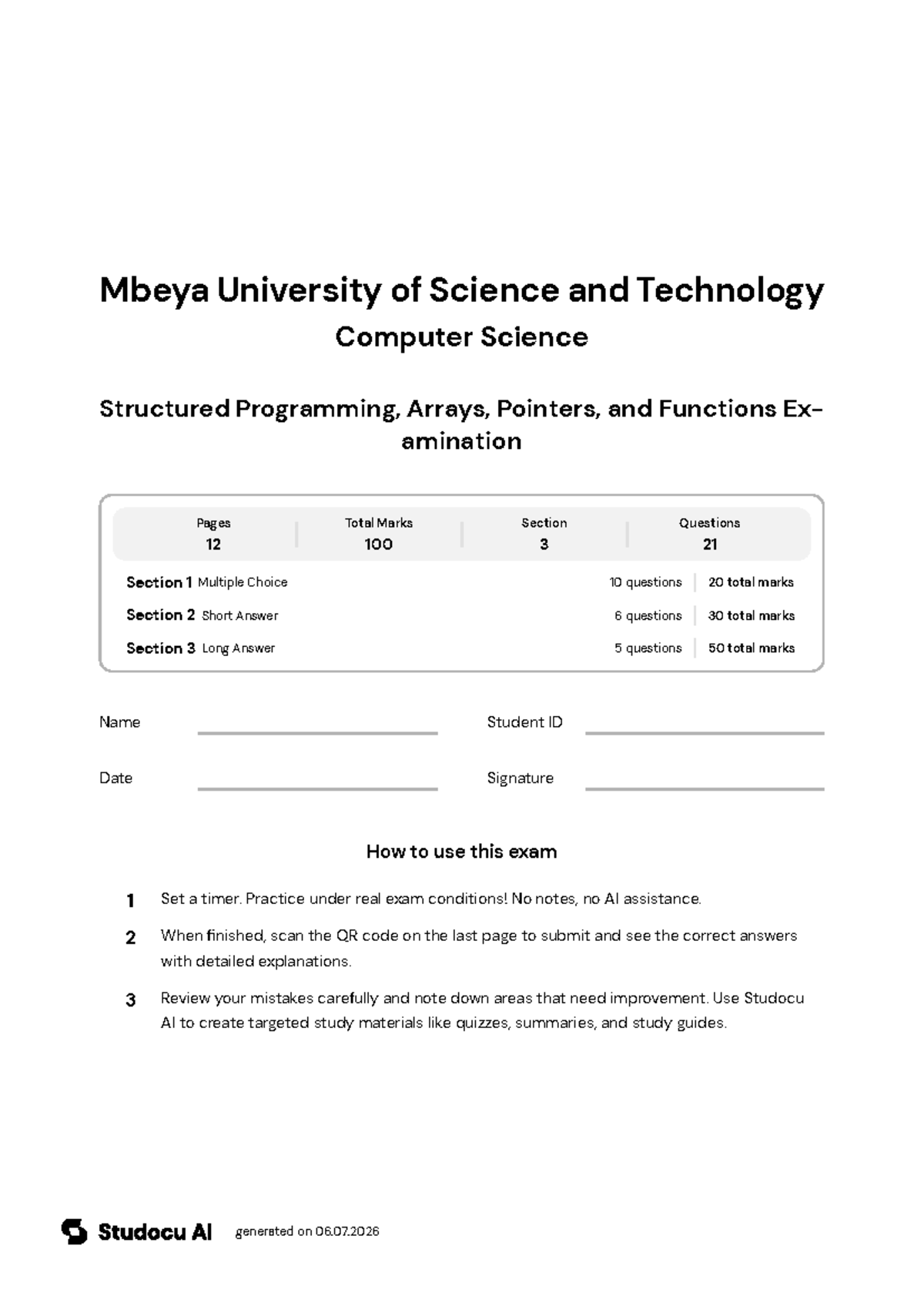 Structured Programming Final Exam - C++ Concepts - Studocu