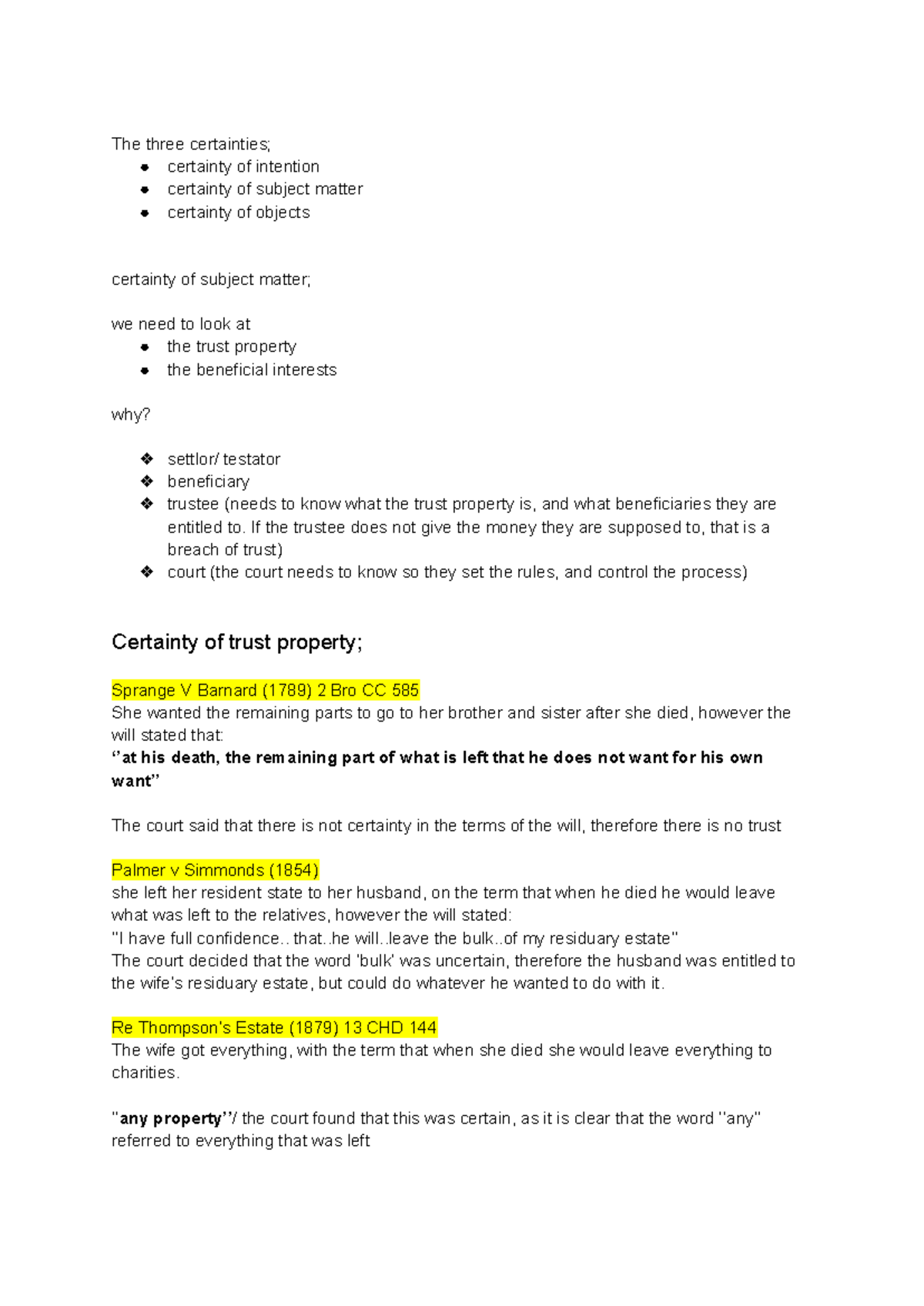 Law 201: Week 17 - Three Certainties in Trust Law Explained - Studocu