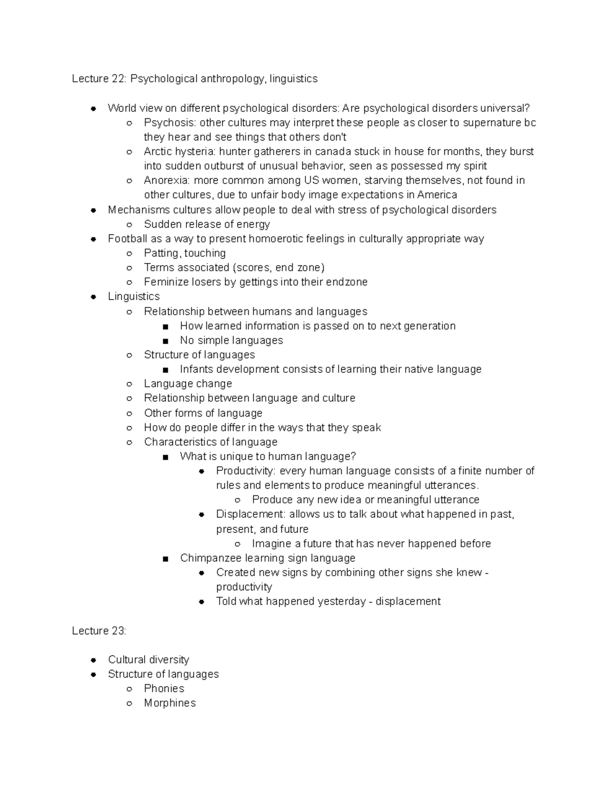 Anth Unit 4 - Unit 4 notes for the 4th exam - Lecture 22: Psychological ...
