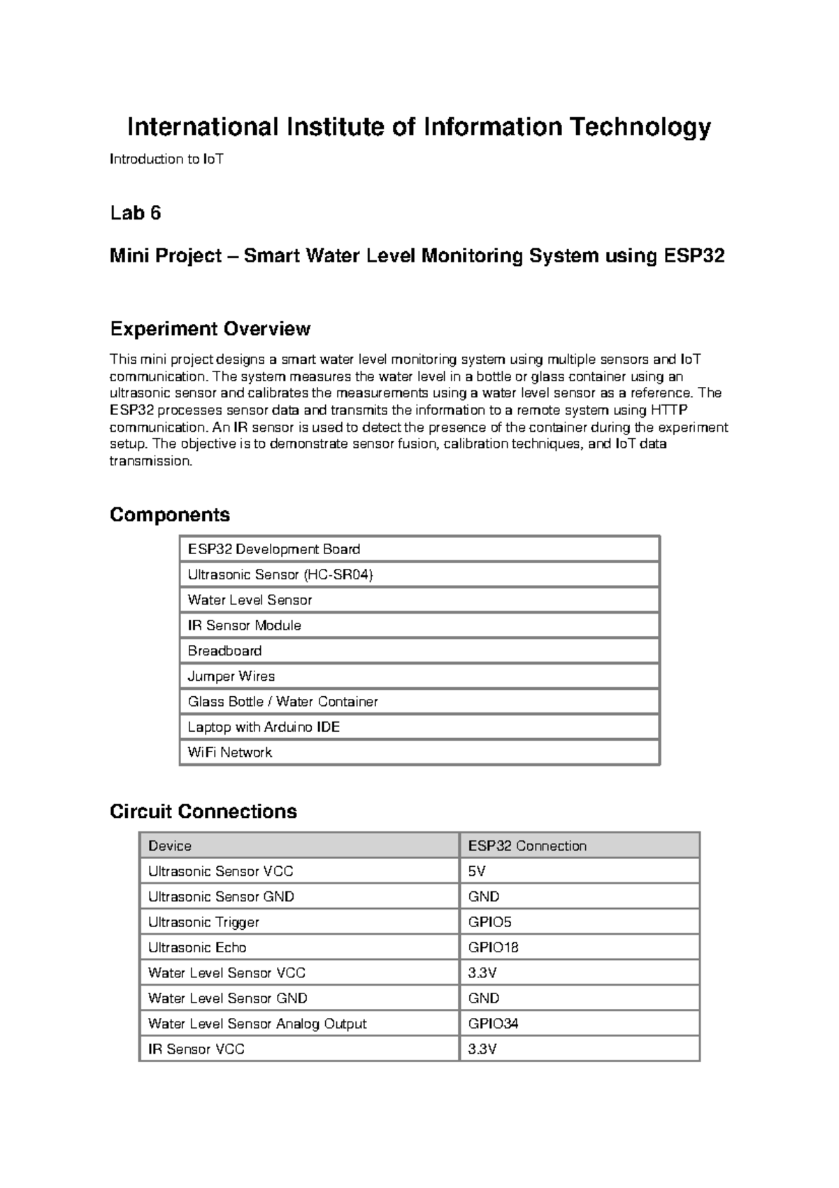 Lab 6: Smart Water Level Monitoring System using ESP32 - Studocu