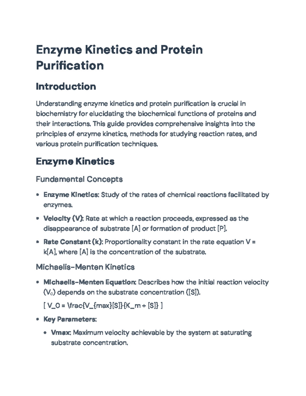 Enzyme Kinetics and Protein Purification: Principles and Applications ...